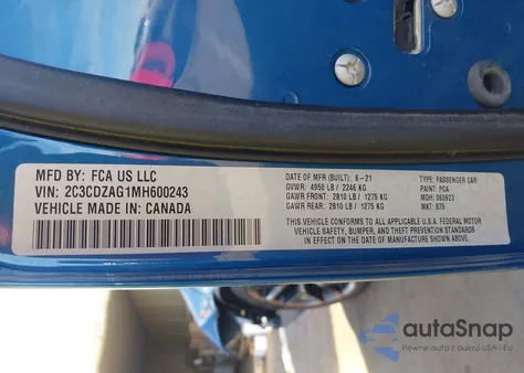 2021 Dodge Challenger Sxt from USA, damaged, VIN 2C3CDZAG1MH600243